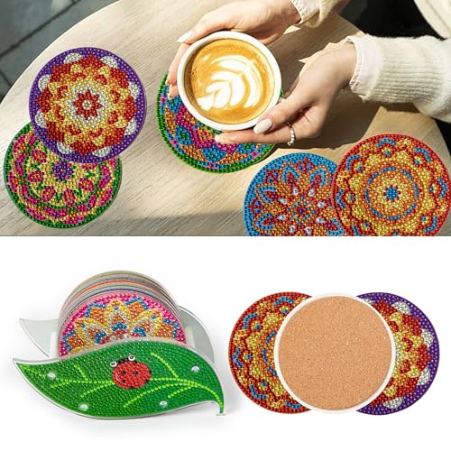 Image of The Better Home Ceramic Coasters Set Of 6 With Holder (Dia - 10cm) |Dining Table Accessories for Home| Tea Coaster|Cups /Coffee Mugs /Glasses Coaster Set | Kitty Party Return Gifts for Women(Multicolor)