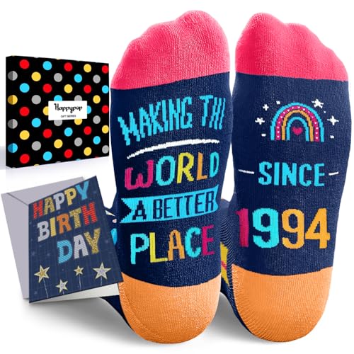 HAPPYPOP 32nd Birthday Socks - Gifts for 32 Years Old Women Men Female Male 1994 Presents with Greeting Card