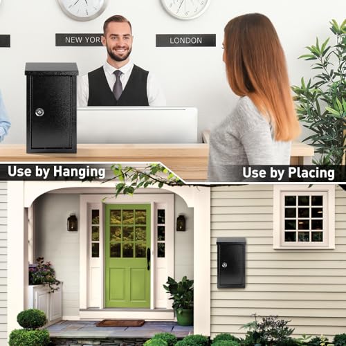 Image of xydled Wall-Mounted Key Drop Box with Key Lock, Metal Mailbox, Black