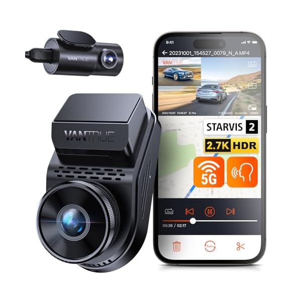 Vantrue S1 Pro 2.7K Front and Rear 5G WiFi Dual Dash Cam, STARVIS 2 HDR Night Vision, Optional Remote Preview, 1440P 60FPS Hidden Dash Camera, GPS, Voice Control, 24/7 Parking Mode, Support 512GB Max