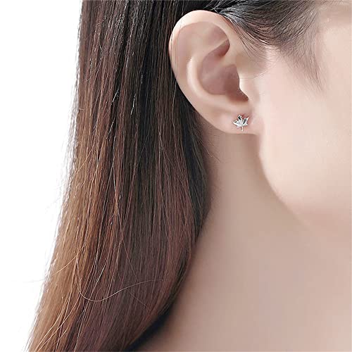 Dainty CZ Maple Leaf Earrings Sterling Silver Small Stud Cartilage Earring for Women Girls Hypoallergenic Tiny Cute CZ Crystal Piercing Studs Canadian Plant Fall Autumn Themed Jewelry3