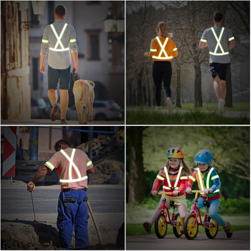 URAQT Reflektierende Sicherheitsweste Set, 1stk Reflektierende Warnweste Einstellbar & 2er Elastische Reflektierendes Armbands, Reflektoren Sicherheits für Fahrrad, Joggen, Laufen, Wandern