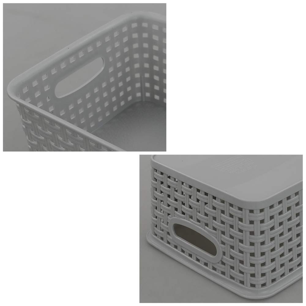 Eagrye Lot de 6 petits paniers de rangement en plastique avec poignées, blanc, F