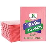 Water Resistant Bubble Envelope Mailers [10 Pack] 6 inch x 9 inch #0 Pink Poly Padded Shipping Envelopes Self Sealing Cushioned Packaging Bags