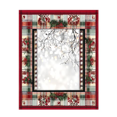 Marco de fotos de madera de 12,7 x 17,78 cm, soporte para mesa y pared, marcos de fotos de madera, Navidad, Papá Noel sobre tartán a cuadros