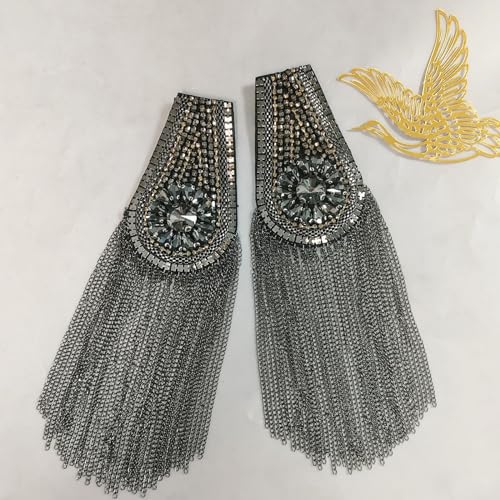 Image of Fashion rhinestone metal tassel epaulettes stage catwalk clothes accessories shoulder pad badge suit outer dress epaulettes DIY clothing accessories pins for men and women (one pair)