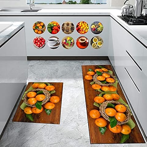 Cozily Fruit Mat - Non Slip Beautiful Fruit Designs for Kitchen Mat Small Large Rectangle Floor Mat Runner Carpet Hallway Runner (Orange, 50 x 150 cm - Runner Rug) Cover