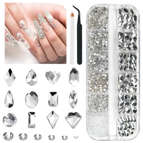 qiipii 2052 Crystal White Nail Art Rhinestones Silver Clear Nail ...