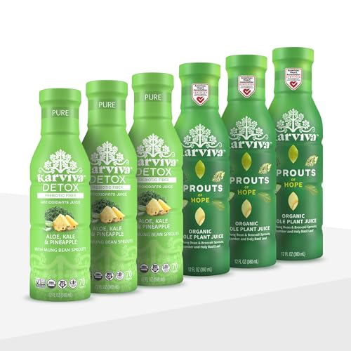 Karviva 6-Day Green Cleanse Pack 3 Bottles of Pure & 3 Bottles of Hope, Non GMO, No Caffeine Juice Beverages Gentle Cleanse, Anti-Inflammatory, Digestive Health Superfood Drinks, Detox Wellness Drinks with Natural Electrolyte and Antioxidants, No Caffeine Energy Booster Juice, Non GMO, Low Glycermic Index, Detox Juice, Organic, Gluten Free Fruit Juice Beverages