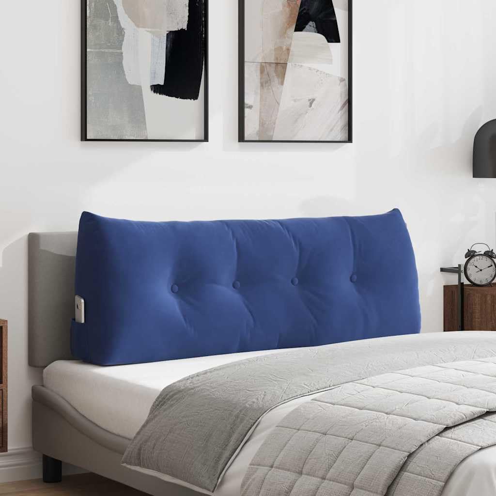 Rückenkissen Polizeiblau 120x24x50 cm Samt - Ergonomisches Keilkissen mit Seitentasche und Knopf-Fixierung - Weiches Lesekissen & Sofakissen für Bett, Couch und Büro im Innenbereich