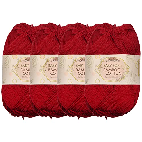 JubileeYarn Baby Soft Bamboo Cotton Yarn - 50g/Skein - Merlot - 4 Skeins, 401 Merlot