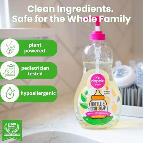 Image of Dapple Baby Mango Melon Baby Bottle & Dish Soap - 16.9 fl oz - Cleans Bottles, Sippy Cups, Pacifiers, Breast Pumps, & More - Gently Removes Milk Film & Odors