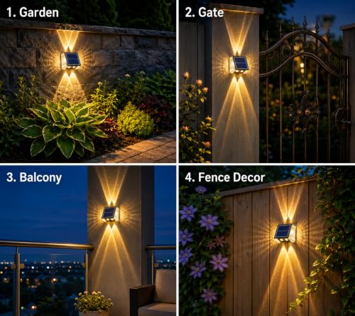 Image of XERGY 4W Solar Powered Modern Outdoor Wall Light | Auto ON /Off Dusk to Dawn | 1200mAh Battery | 2 Warm White Up & Down Lighting Mode | Waterproof Exterior Light for Garden, Gate, Balcony Decor