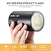 Godox AD100 Pro AD100Pro Pocket Outdoor Flash Strobe, 100Ws 2.4G TTL 1/8000s, HSS Monolight, 0.01-1.5s Recycle, 320 Full Power Flashes, 12W Modeling Lamp, GODOX AD 100 Pro with Rechargeable Battery