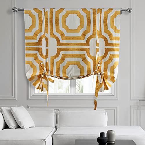 Image of HPD Half Price Drapes Room Darkening Tie Up Curtains 46 X 63 Inch Mecca Printed Cotton Window Roll Up Balloon Curtain for Living Room, Kitchen PRTW-TUD23C-63 (1 Panel),Mecca Gold
