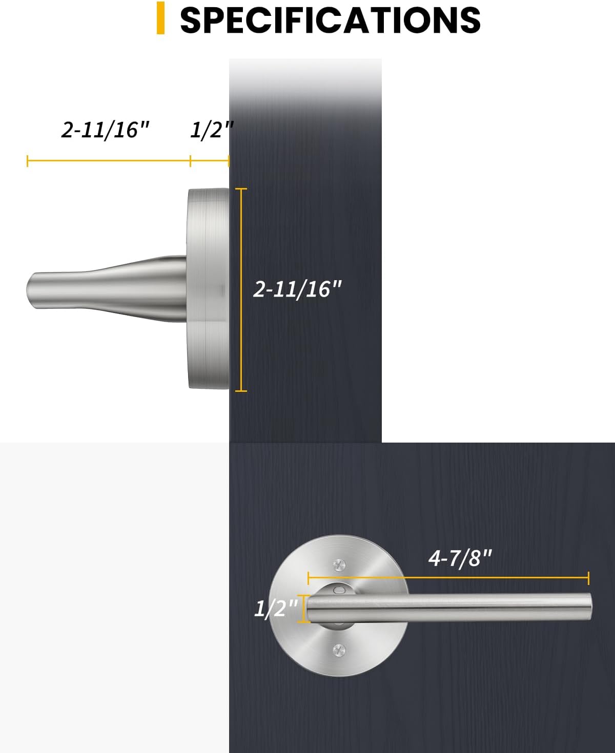 Goldenwarm Brushed Nickel Dummy Door Handles, Dummy Brushed Silver Door Handle, Heavy Duty Zinc Alloy Interior Door Levers No-Turning for Closet Doors (2 Pcs)