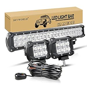 SKYWORLD 51CM 126W Led Lichtbalk met 12V Bedrading + 2st 10CM 18W Schijnwerper Werklicht Offroad Lichten Mistlamp…