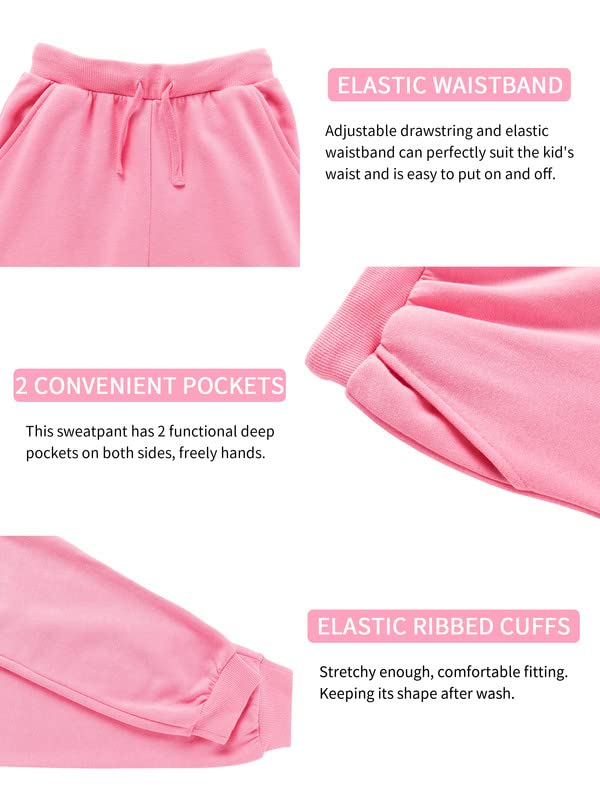 Image of DOTDOG Kids Unisex Soft Brushed Fleece Pull-on Jogger Sweatpants Basic Casual Pants for Boys or Girls (5-6 Years)(Pink, s)