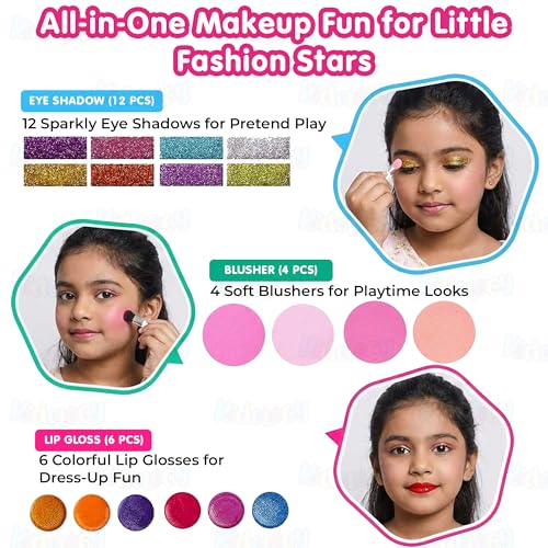 Image of Kidology Kids Makeup Kit for Girl, Unicorn Toys for Girl Real Washable Makeup Girls Princess Play Make Up Toys, Makeup Set for Age 3+ Year Old Christmas & Birthday Gift (Laptop Shape Makeup Set)