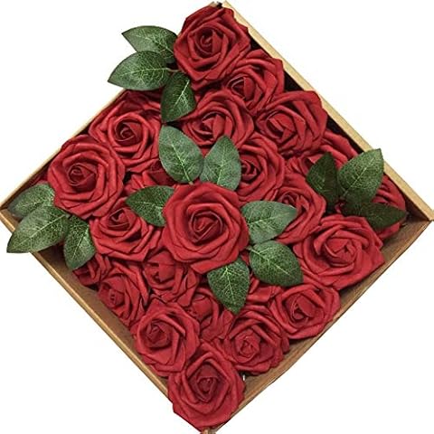 Floral Kingdom 50 pcs Artificial Foam Roses for Crafting, DIY's, Bouquets, centerpieces, Decor, and Weddings (Deep Red) Cover