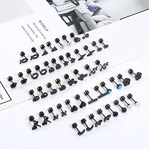 Sanfenly 24 Pairs Stainless Steel Stud Earrings Set for Women Men 20G Tiny Small Cartilage Helix Earrings Screw Back Earrings Hypoallergenic Flat Back Earrings Piercing Jewely2