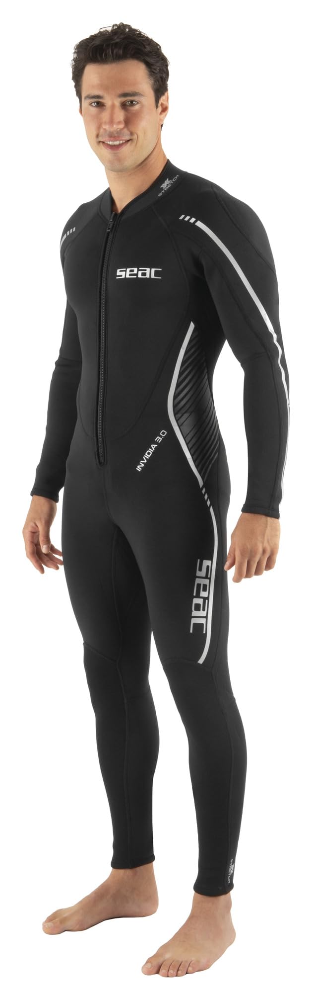 SEAC Invidia Man, 3 mm neoprene, Ultrastretch, one-piece wetsuit with front zip for diving, snorkeling and freediving, black, XXXL