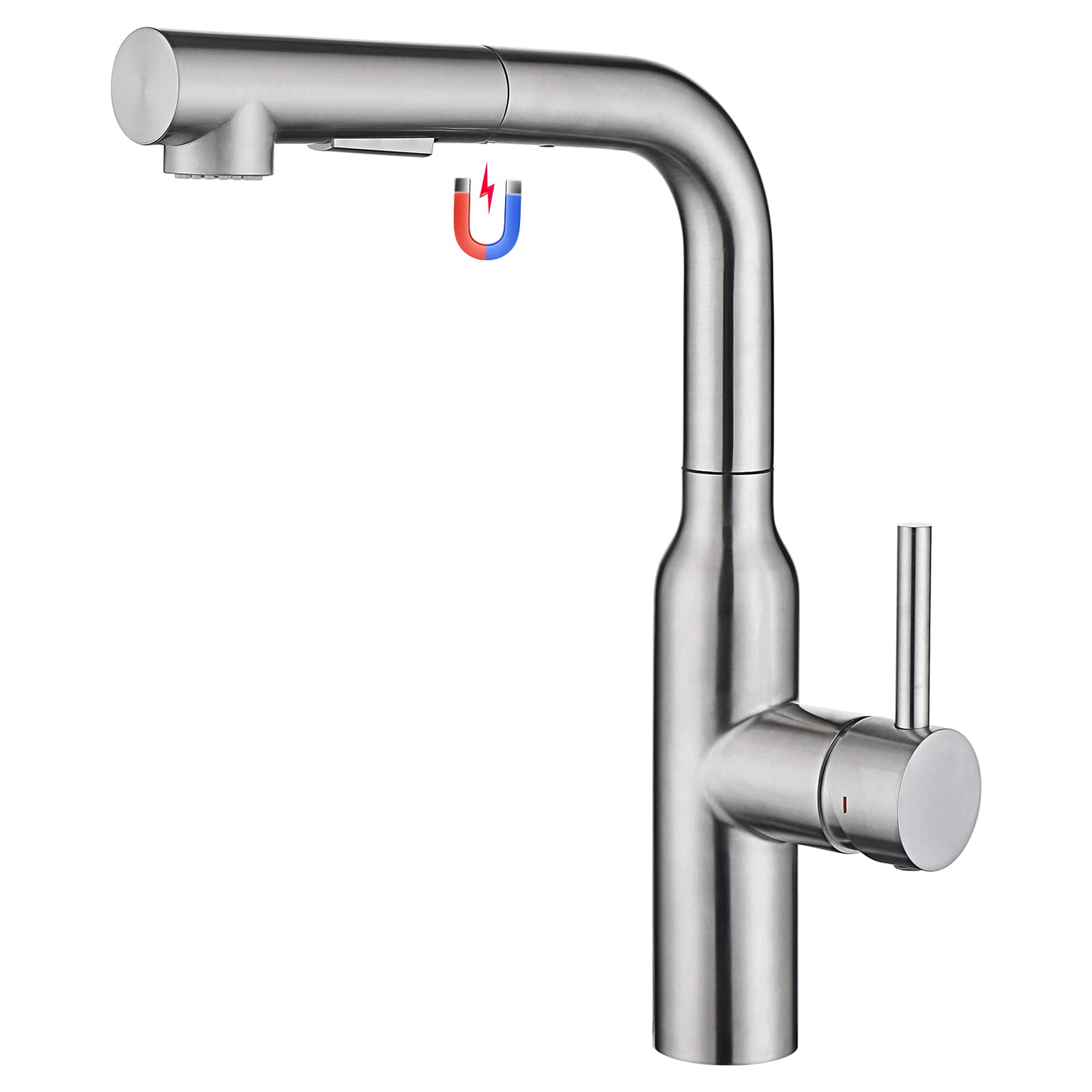 CREAKitchen Sink Mixer Tap, Kitchen Tap with Pull Out Spray, Single Lever Mixer Sink Tap Swivel Spout with Magnetic Spray Extendible, Stainless Steel Brushed Matte, UK Standard