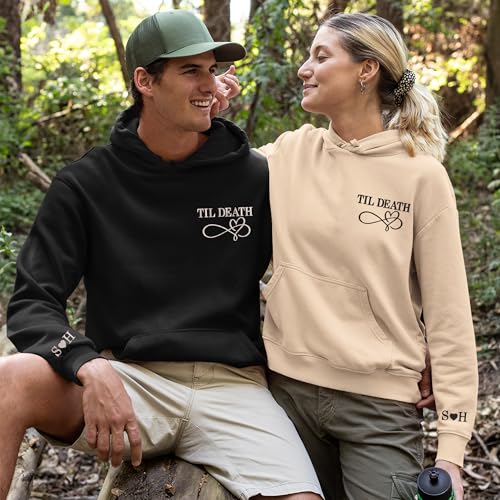 Personalized Embroidered Matching Couple Sweatshirts - Christmas, Roman Numeral Date, Anniversary 'Til Death - For Couples2