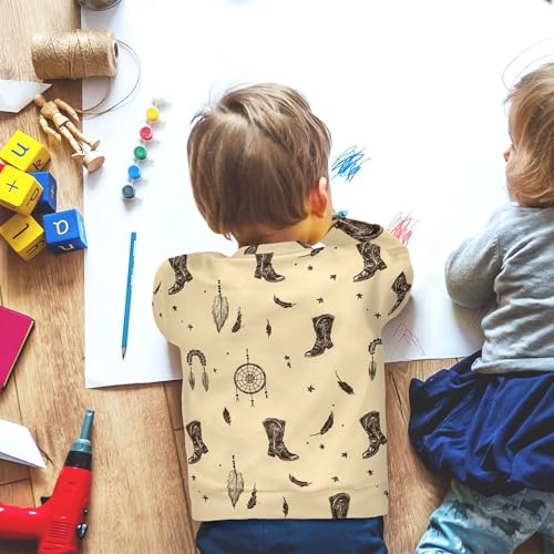 JUNZAN Western Cowboy Dream Catcher Boots Little Boys Sweatshirt Hoodie Fleece Kids Hoodies Boys Athletic 4T 6