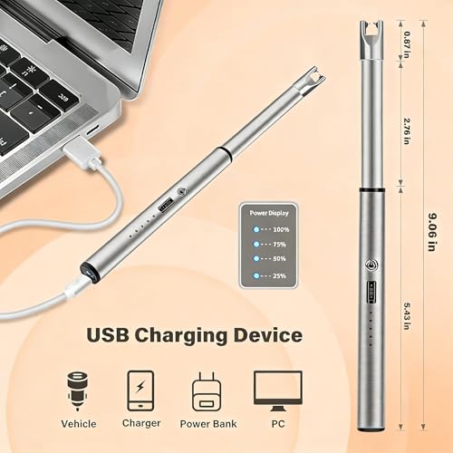 Image of Electric Candle Lighter Windproof USB Rechargeable Flameless Long Neck Lighter for Candles Gas Stove Fireplace BBQ Kitchen Grills (Gold) (Stainless Steel)