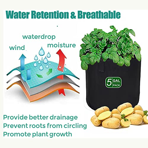 Jiwido 5-Pack 5 Gallon Grow Bags for Plant, Heavy Duty Fabric Pots Planting Bag with Handles, Thehicked Nonwoven Garden Bags to Grow Vegetables, Plant Grow Bag for Gardening