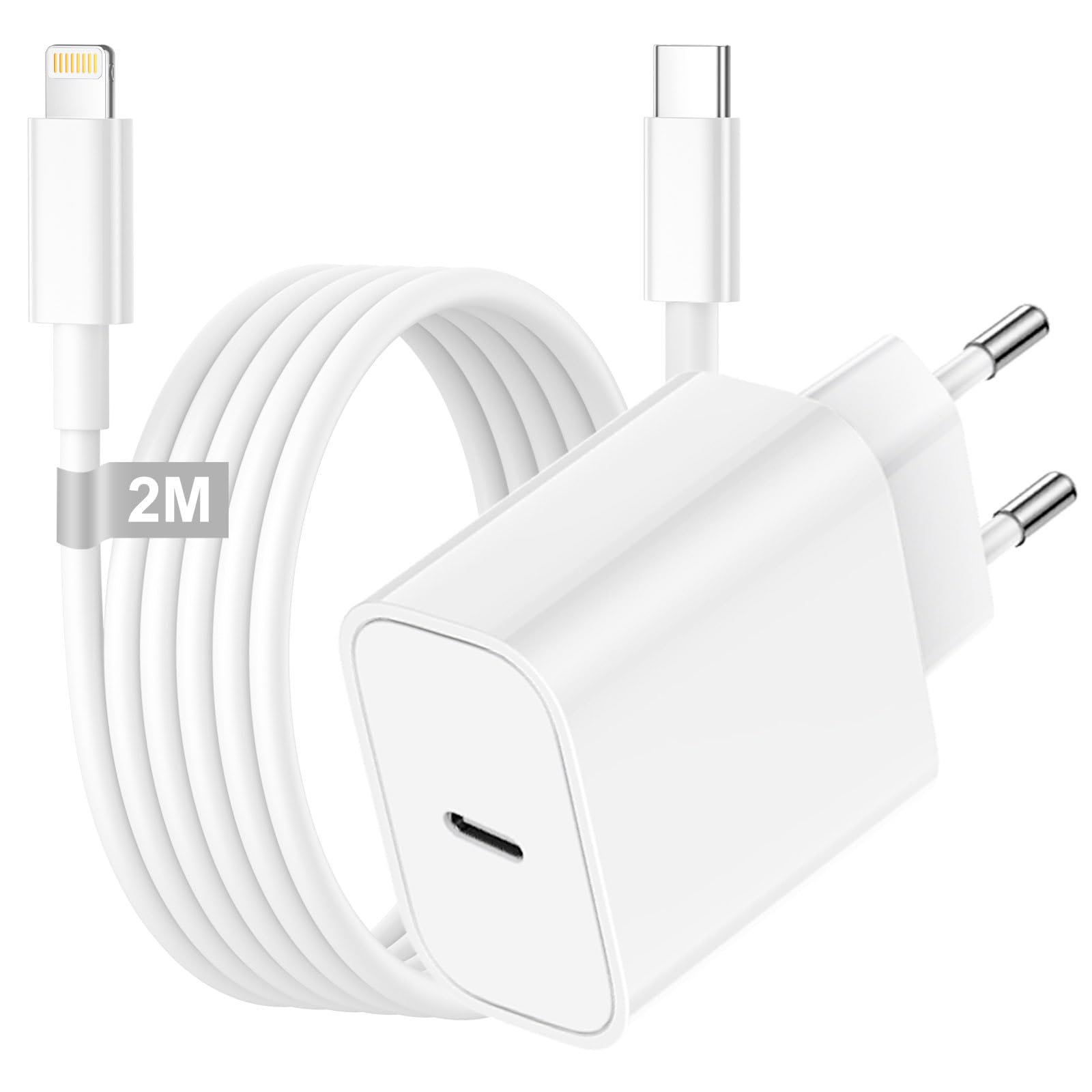 Chargeur Rapide IPhone 20W + Câble 2M - Compatible IPhone 14/13/12/11/X/8 - Blanc