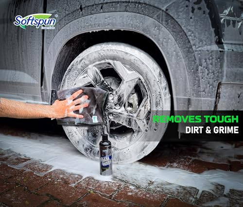 Image of SOFTSPUN Essentials & Car Shampoo Combo | 500 gsm 40X60cm 1 Pc Grey+500mL Car & Bike Premium Liquid Shampoo | Thick Foam, Removes Tough Dirt & Grime | pH Neutral | Works with Bucket & Foam Cannon.