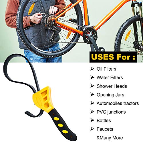 2 Pieces Rubber Strap Wrench Oil Filter Wrench Adjustable Rubber Wrench as Jar Opener Pipe Wrench Tool for Mechanics Plumbers Home Kitchen Use (Yellow)