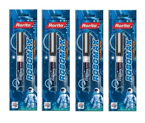 Image of Robomax Blue Roller Pens Set of 3 Pens with 4 Jumbo Refills | Hovertech Tip | Waterproof Smooth Ink | German Technology Inspired Design | Office, School & Daily Writing