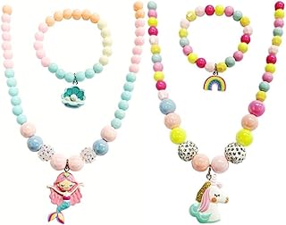 MONKEYTAIL Unicorn & Mermaid Theme Colorful Bead Necklaces & Bracelet Set with Charms For Women | Pack of 2 |Ideal for bir...