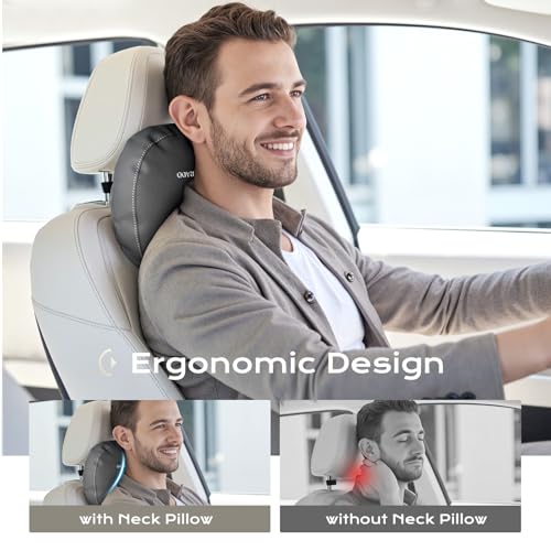 Image of Coverado Car Headrest Pillow Soft Memory Foam Car Neck Support Pillow with Adjustable Strap, Relax Head Muscles Relieve Driving Fatigue, Breathable & Removable Cover