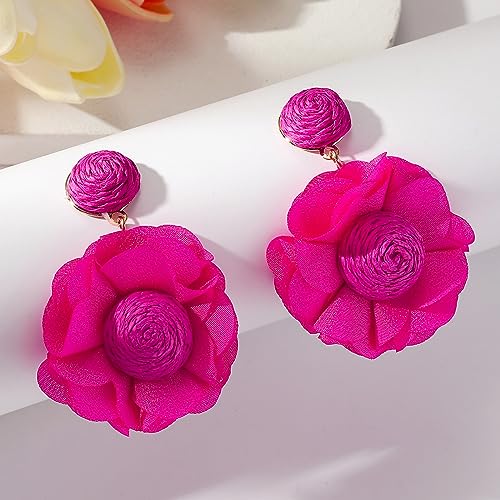 Raffia Flower Dangle Earrings Rattan Flower Drop Earrings Bohemian Style Hand-woven Floralearrings Valentine's Day Mother's Day Birthday Jewelry Gift4