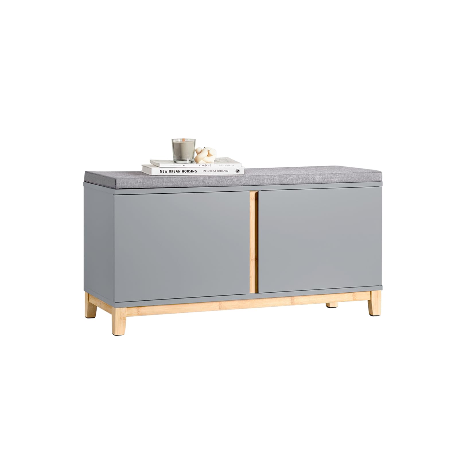 SoBuy FSR117-HG Banco Zapatero de Entrada Banco de Almacenamiento con 2 Puertas 90 x 34 x 47 cm Gris ES