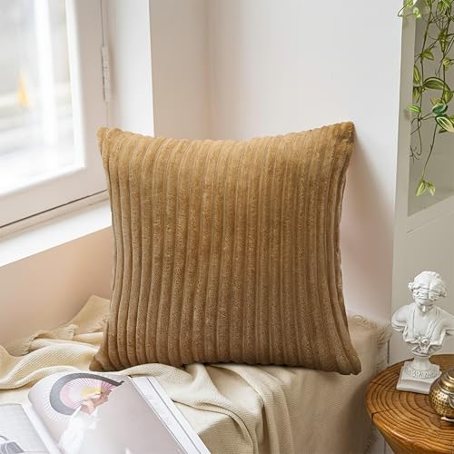 Image of Yellow Weaves Pencil-Stripe Fur Cushion Covers | Soft Polyester | Decorative Sofa & Throw Pillow Covers | 16x16 Inches, Pack of 5 (Multi 1)