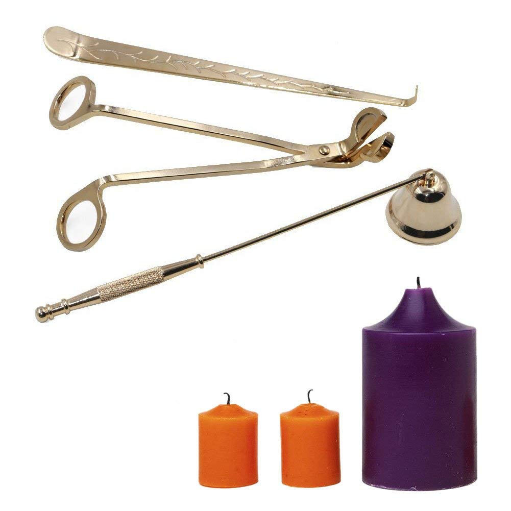 Kit de 3 pcs Outils de Bougie, Outil de Bougie en Acier Inoxydable, Bougie Mèche Tondeuse et Cuillère à Mèche et Eteignoirs à Bougie