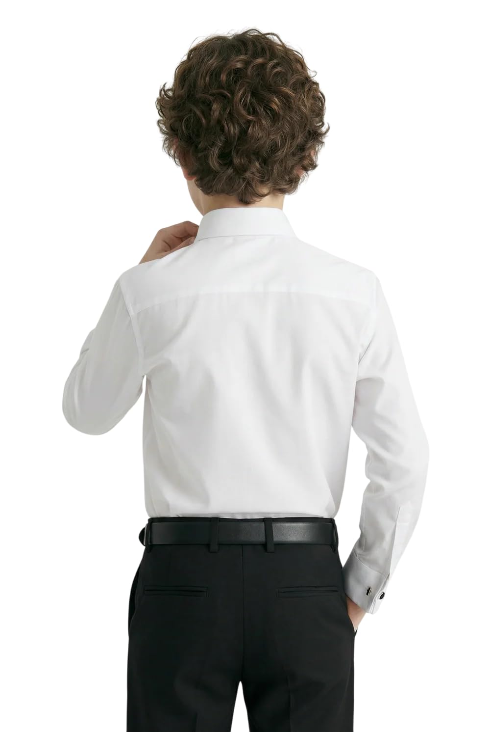 SIRRI Chemise habillée à Manches Longues Coupe Slim pour garçon avec col Classique et Boutons de Manchette en Blanc Taille 4-5 années