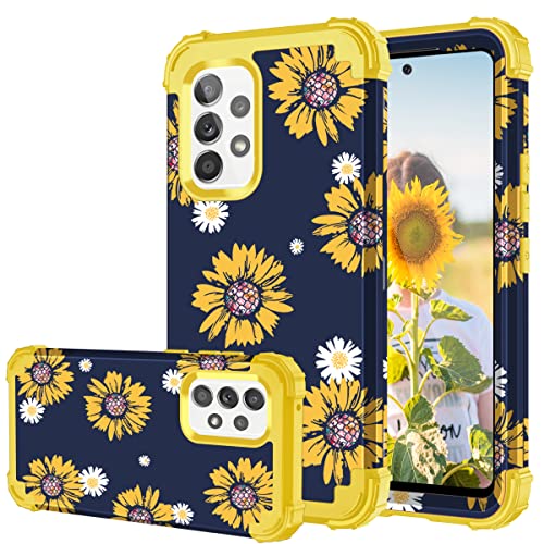 Samsung A53 5G Case,Samsung Galaxy A53 5G Case,Fingic Sunflower 3 in 1 Heavy Duty Hard PC Soft Silicone Rugged Bumper Full-Body Shockproof Protective Phone Case for Samsung Galaxy A53 5G, Yellow