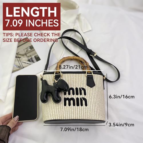 Small Women's Tote Bag with Bamboo Joint Top Handles Crossbody Shoulder Bag Summer Beach Handbag2