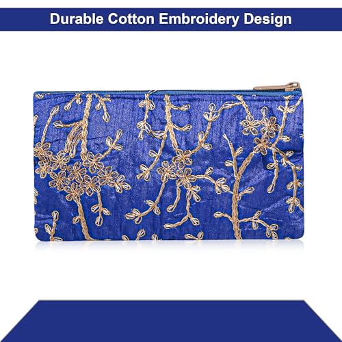 Image of Kuber Industries 2 Pcs Polyester Hand Purse for Woman & Girls with Zip | Lightweight & Compact Ladies Purse /Wallet for Party, Wedding & Events | Embroidery Design - Blue