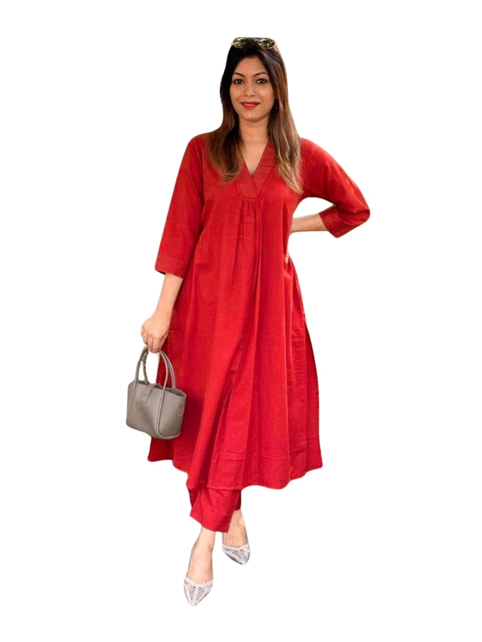 Clay Hand Women's Cotton Plain Coard Set A-Line Straight Kurti with Pant-image-5