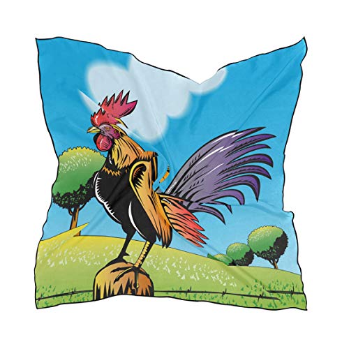 MONTOJ Pañuelos cuadrados grandes para la cabeza de gallo para mujer, material de seda, multicolor, Talla única