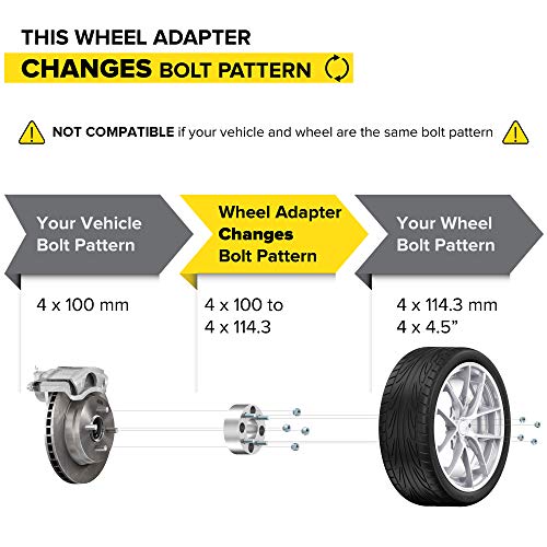 Stancemagic - 1 Inch (25Mm) Wheel Adapters Converts 4X100 To 4X114.3 (Changes Bolt Pattern) 12X1.5 Studs Nuts - Compatible With Honda Acura Mazda And More (4X100 To 4X4.5 Black Spacers) 2Pcs #TOP1