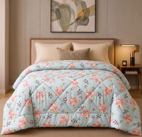 Image of HOMEKART 220 GSM Reversible Microfiber AC Comforter /Duvets for Mild Winter | All Season Single Size 3 Layered Quilted Blanket for Single Bed (230 cm x 150 cm,Pink Leaf)
