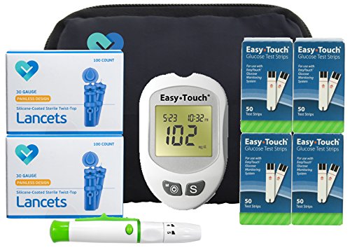 Easy Touch Diabetes Testing Kit, 100 Count | Easy Touch Meter, 100 Easy Touch Blood Glucose Test Strips, 100 Lancets, Easy Touch Lancing Device, Owner's Manual, Log Book & Carry Case (200 Count)